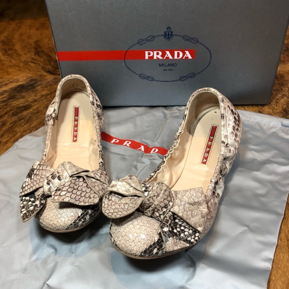 Prada St Pitone Snake Ballet Flats w/ Bow - Picture 1 of 6